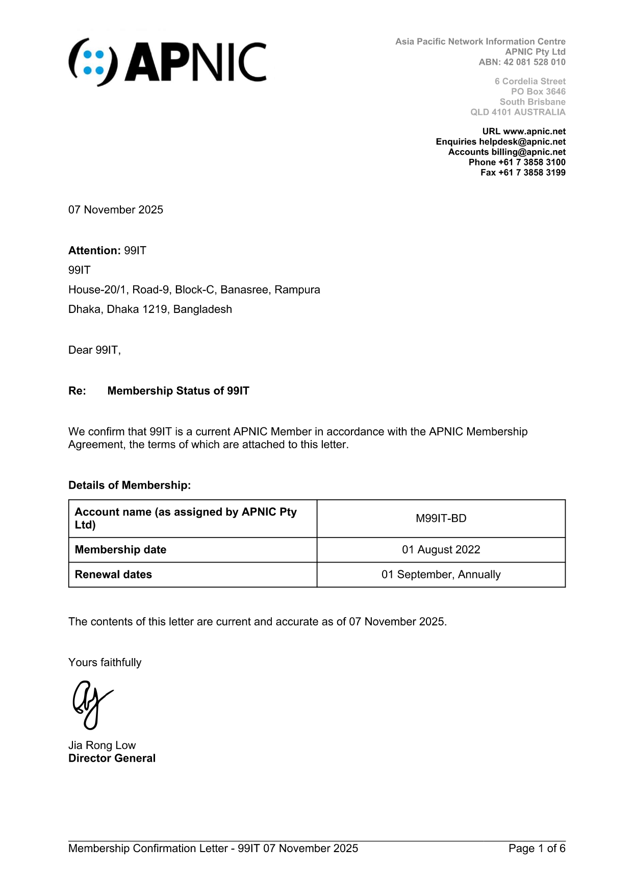 99IT APNIC Membership (Bangladesh)